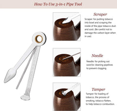 DIMJ Lesena tobačna pipa iz ebenovine z akrilnim ustnikom, dodatki in stojalom