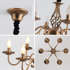 Bronast višinsko nastavljiva lestenec s 6 svetilkami v rustikalnem slogu