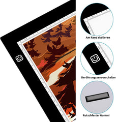 TOHETO Osvetljena risalna plošča A2 z nastavljivo svetlostjo in spominsko funkcijo - 60 × 40 cm