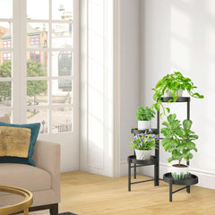 Kovinsko stojalo za rože s štirimi nivoji v črni barvi