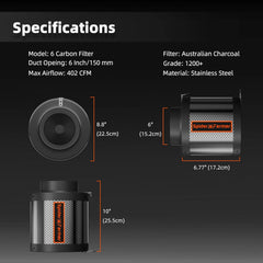 SPIDER FARMER ogljikov aktivni filter za prezračevanje, rastlinjake in odstranjevanje vonjav