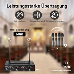 4x Brezžični Mikrofon z Oddajnikom in Sprejemnikom, 4 x 5 kanalov