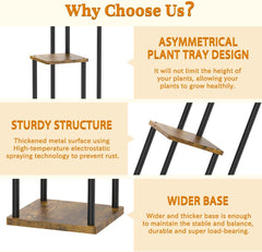 3-nadstropno kovinsko stojalo za rože s poličkami iz lesa, črno