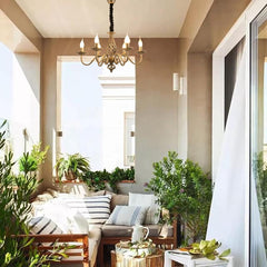 Bronast višinsko nastavljiva lestenec s 6 svetilkami v rustikalnem slogu