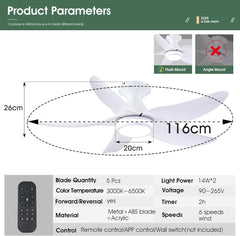 SURTIME Stropni ventilator z RGB osvetlitvijo in daljinskim upravljanjem