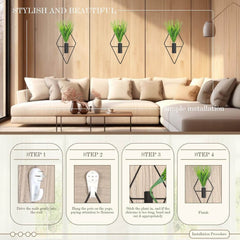 2-Delni Komplet Kovinskih Stenskih Lončkov z Umetnimi Rastlinami