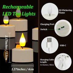 Polnilne LED čajne svečke s časovnikom in daljinskim upravljalnikom - 6 kosov