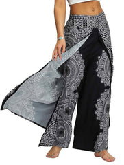 Ženske Boho Hlače z Razporkom in Širokimi Hlačnicami