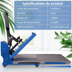 PLANETFLAME toplotna preša za tekstil in sublimacijo – 38 × 38 cm