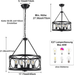 WTUOING Vintage viseči lestenec z nastavljivo višino