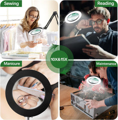 Povečevalna svetilka z nastavljivo roko in LED osvetlitvijo