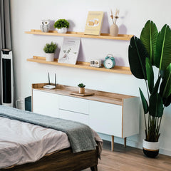 GIEANOO komplet 2 lesenih lebdečih polic iz masivnega bora - 60 cm