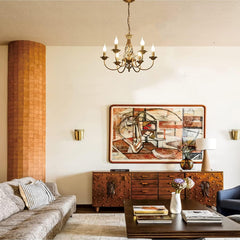 Bronast lestenec v podeželskem retro slogu s šestimi svetilkami