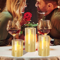 LED steklene sveče s plamenom in polnilno postajo – komplet 3 kosov