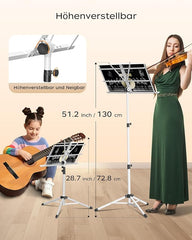 Zložljivo belo notno stojalo z nastavitvijo višine