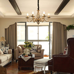 Bronast višinsko nastavljiva lestenec s 6 svetilkami v rustikalnem slogu