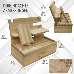 WOOD WEDGE lesena organizacijska postajna polica z odstranljivim nosilcem za telefon in predalom
