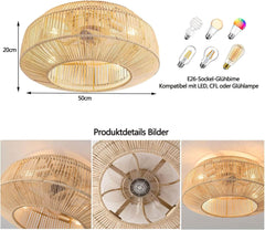 Vintage Stropni ventilator z Lučjo In Bambusovim Okvirjem