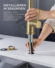 FORIOUS Kuhinjska Pipa z Raztegljivim Tušem, 360° Vrtljiva, Brušeno zlata