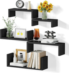 Komplet lesenih plavajočih polic črne barve