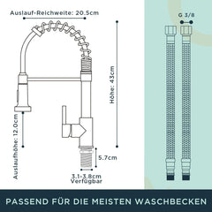 FORIOUS Kuhinjska Pipa, Visokotlačna, 360° Vrtljiva, Črna