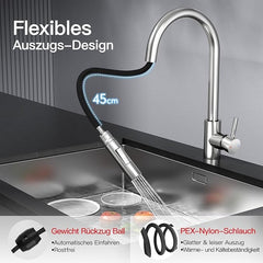 Rainsworth Nikelj Kuhinjska Pipa, Raztegljiva, 360° Rotacija