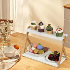 Dvostopenjsko belo leseno stojalo za kuhinjo, kopalnico ali pisarno