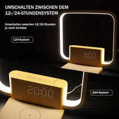 Nočna svetilka z brezžičnim polnjenjem in budilko