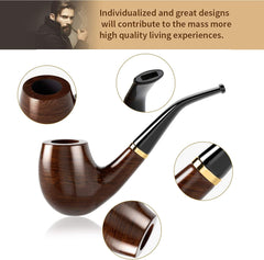 DIMJ Lesena tobačna pipa iz ebenovine z akrilnim ustnikom, dodatki in stojalom