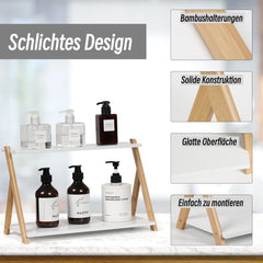 Dvostopenjsko belo leseno stojalo za kuhinjo, kopalnico ali pisarno