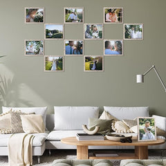 Set 12 okvirjev za slike 20 x 25 cm, naravni bež okvirji s pleksiglasom – za stensko ali namizno postavitev