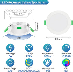 LED vgradni reflektor 230 V 7 W zatemnilni IP65 za kopalnico. 6 kodov