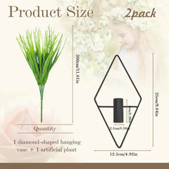 2-Delni Komplet Kovinskih Stenskih Lončkov z Umetnimi Rastlinami