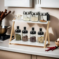 Dvostopenjsko belo leseno stojalo za kuhinjo, kopalnico ali pisarno