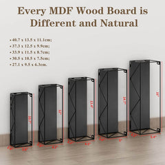 Set 5 Lebdečih Polic s Črnimi Kovinskimi Palicami in Črno Leseno Ploščo