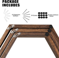 Set 6 plavajočih šesterokotnih lesenih polic za stensko montažo