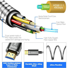 XGMATT optični HDMI 2.1 kabel, 48 Gbps, 8K/60 Hz in 4K/120 Hz - 10 m