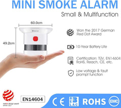 Mini dimni alarm z 10-letno baterijo in fotoelektričnim senzorjem - 3 kosi