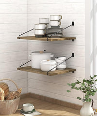 Stenska polica iz masivnega lesa 30 cm globine z nosilci