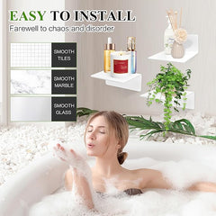 Stenski set treh belih lepilnih polic brez vrtanja