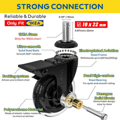 WEWILL Nadomestna kolesa za pisarniški stol z zavoro – komplet 5 kosov (10 × 22 mm)