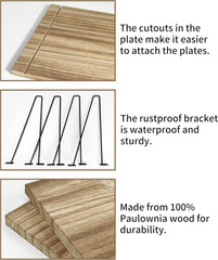 Stenska polica iz masivnega lesa 30 cm globine z nosilci