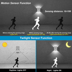 12 W Zunanja LED Stenska Svetilka s Senozrjem Gibanja- 6000 K