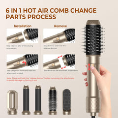 Set za oblikovanje las z zračno krtačo 6-v-1 z močjo 1000 W