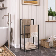 Stojalo za brisače z dvema palicama, industrijski stil, 42 × 24 × 80 cm