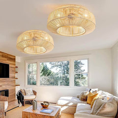 Vintage Stropni ventilator z Lučjo In Bambusovim Okvirjem