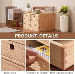 Leseni pisarniški organizator s štirimi predali naraven