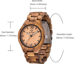 Lesena uniseks ročna ura s svetlečimi kazalci