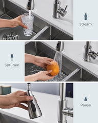 FORIOUS Kuhinjska Pipa z Raztegljivim Tušem, 360° Vrtljiva, Nerjaveče jeklo