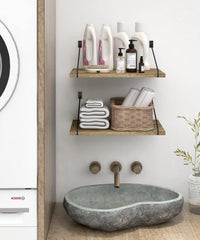 Stenska polica iz masivnega lesa 30 cm globine z nosilci